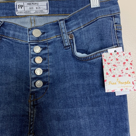 Free People | Distressed Denim Skinny Leg Jeans | Snap Button Crotch NWT - Picture 8 of 12